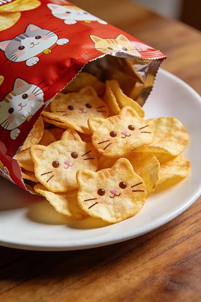 猫咪造型薯片特写