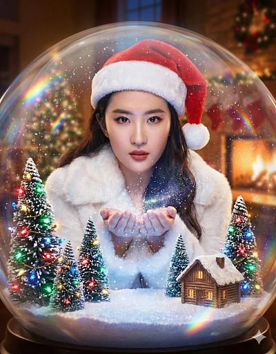 圣诞雪球中的奇幻美人
