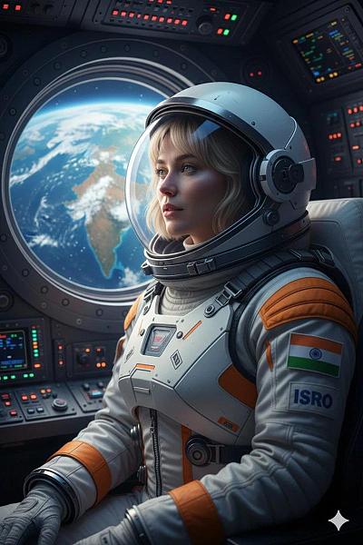 印度女宇航员太空舱内凝望地球，ISRO制服彰显爱国与未来感
