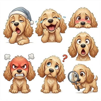 卡通狗狗表情包：儿童情绪识别图示
