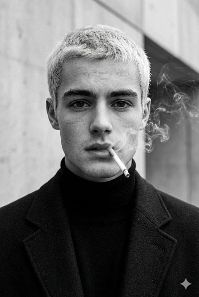 时尚黑白人像：烟雾缭绕的冷峻男模