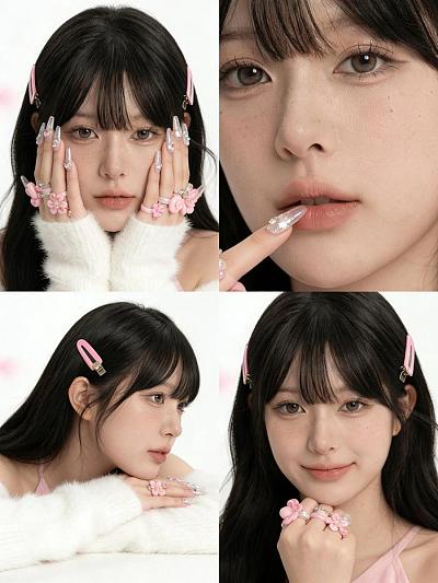 韩系甜酷少女写真四格拼图预设