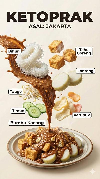 印尼美食海报：悬浮食材与超现实质感