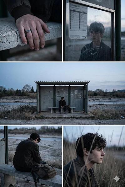 孤独青年在废弃公交站的静默回忆