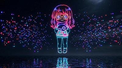 夜空ドローンキャラクター投影