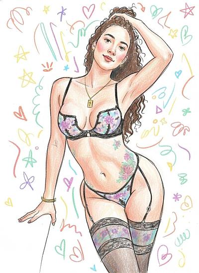 俏皮涂鸦风女性插画，保留原貌的童趣手绘风格