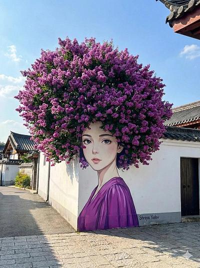 紫花少女墙绘艺术
