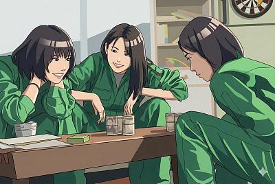 80年代City Pop风少女群像插画