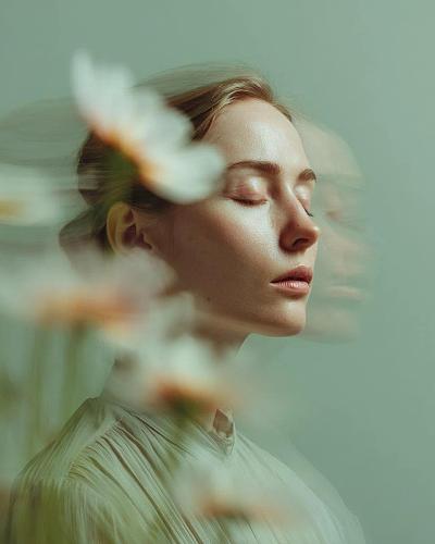 梦幻花卉双重曝光艺术人像