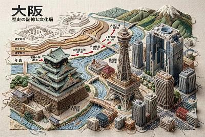 刺繍による大阪歴史3D都市景観アート