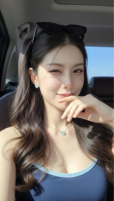 车内阳光少女写真，优雅梦幻风