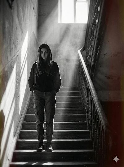 noir风格楼梯女子肖像