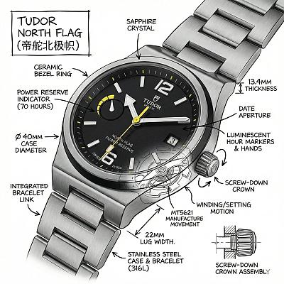 帝舵北极旗腕表技术解析图