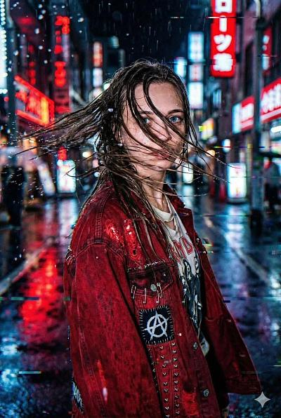 赛博朋克雨夜街头朋克少女写真