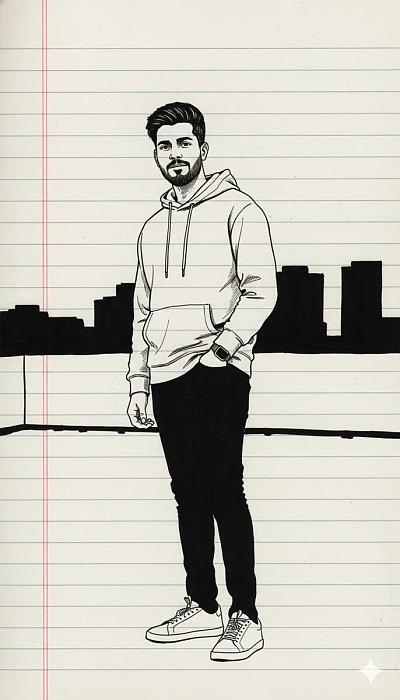 手绘风格男性全身插画