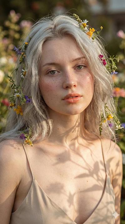 超写实花环少女肖像