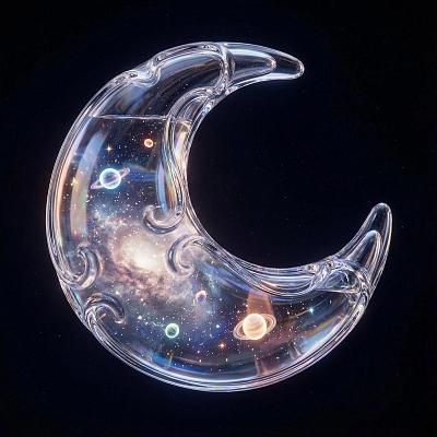 玻璃月牙盛宇宙星云