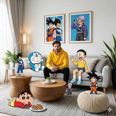 动漫角色与真人共处现代客厅的梦幻场景