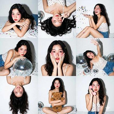 Z世代少女居家派对九宫格写真