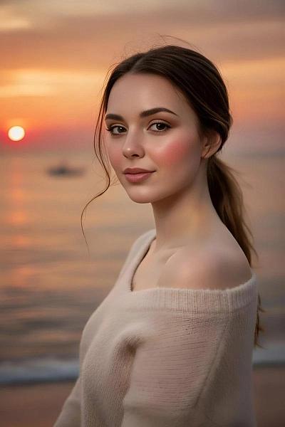 夕阳海滩柔美肖像定制生成