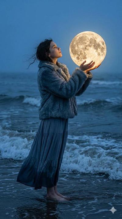 月光女神海边托月梦幻写真