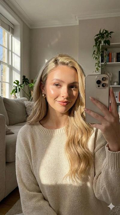 居家午阳光下自拍，超写实8K竖屏人像