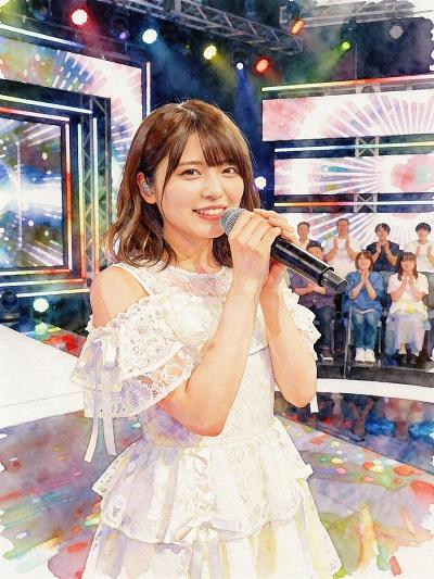水彩画风舞台演唱少女插画