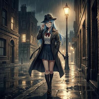 雨夜街角，蓝发少女侦探揭开隐藏真相