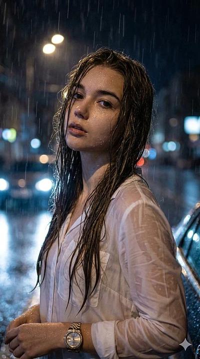 雨夜电影感女性肖像写真