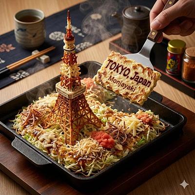 美食地标创意融合图