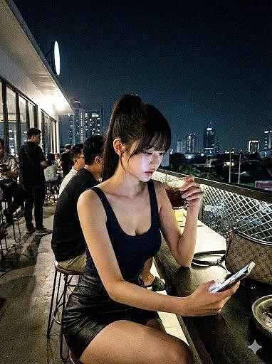 夜景咖啡馆 candid 手机抓拍真人复刻