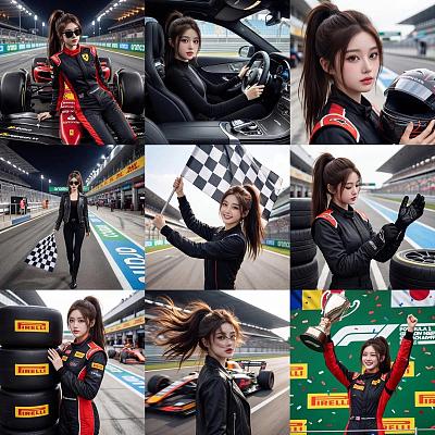 赛车女神九宫格：速度与魅力的赛道写真