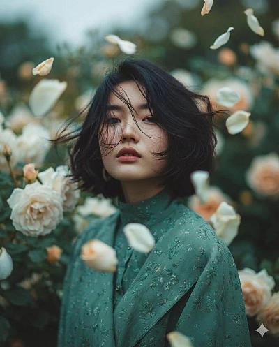 梦幻花园中静谧少女肖像写真