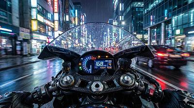 雨夜都市摩托疾驰第一视角