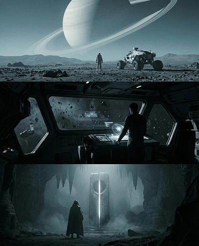 科幻三联画：星际探索与未来都市