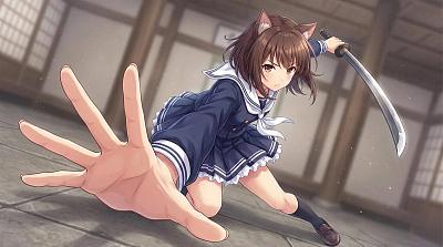 猫耳少女剑术动态特写