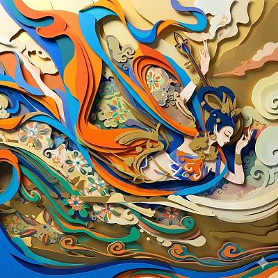 剪纸复刻敦煌飞天壁画