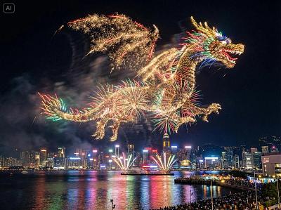 烟花幻化神兽耀夜空