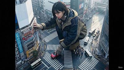 巨女戏玩东京街景