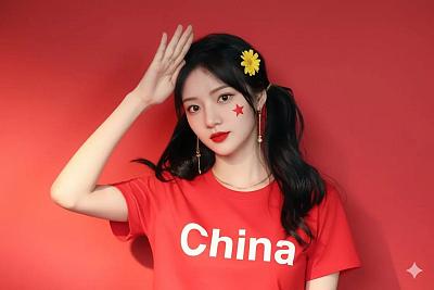 中国红自拍照片