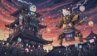 超现实主义日式水墨画