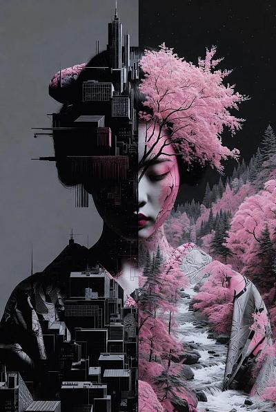 都市与樱花的双重镜像