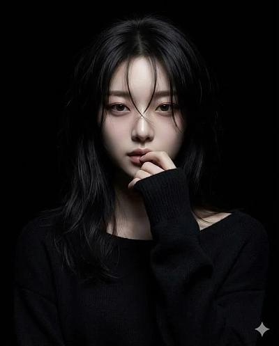 高对比度聚光灯下的神秘女性肖像