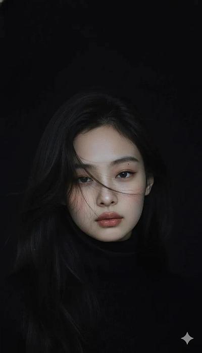 暗调电影感女性肖像，极简背景，柔光质感，高级时尚氛围。