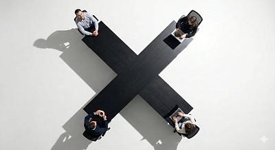 X形会议桌团队协作场景生成提示词