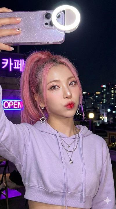 粉发少女夜拍自拍写真