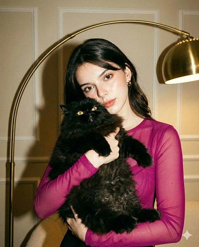 时尚人像与黑猫的温馨抓拍瞬间