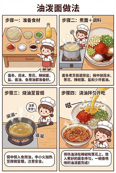 油泼面做法四宫格漫画图