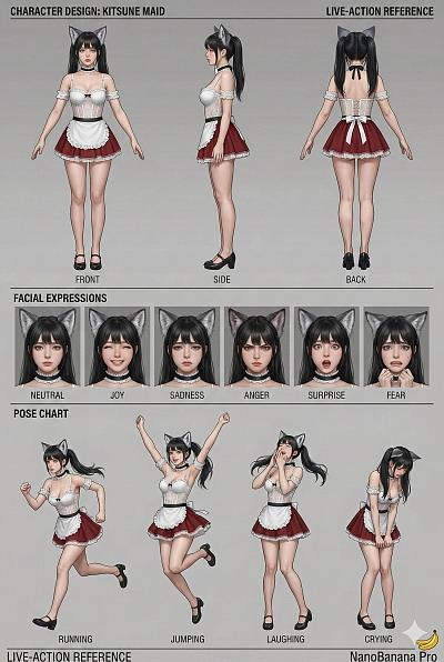 猫耳女仆角色设计参考图