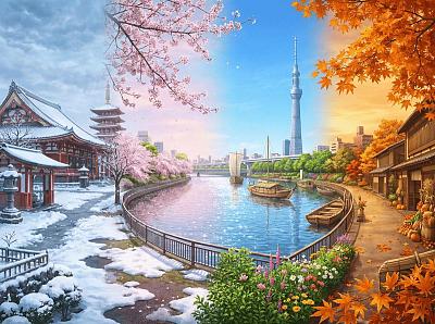 四季流转的东京全景图